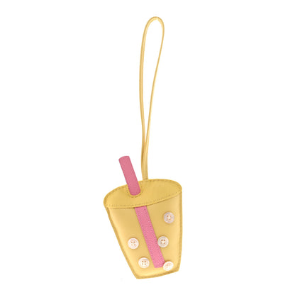 Hermes Epsom Lambskin Suede Petit H Bubble Tea Charm Jaune Milton Rose Confetti 1 of 5