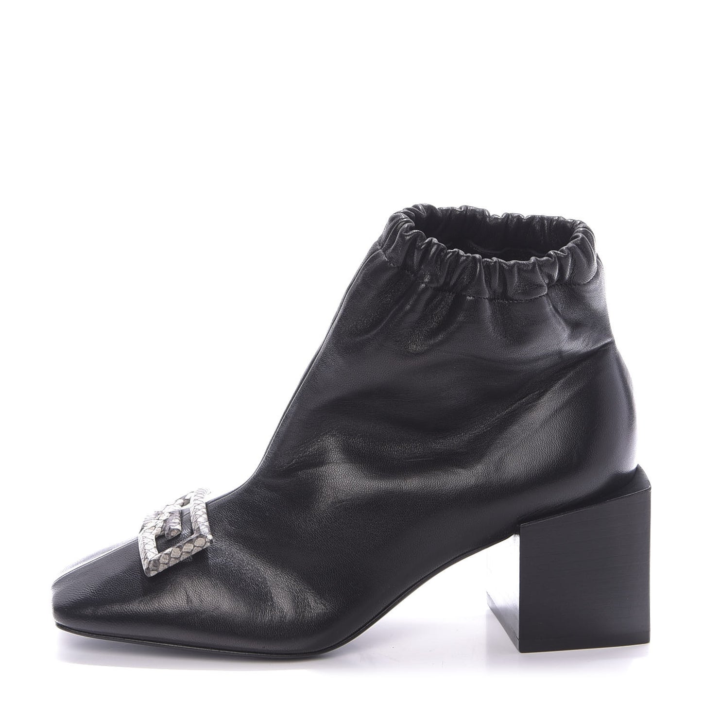 Calfskin Snakeskin Embossed ID Scrunch Bootie 37 Black