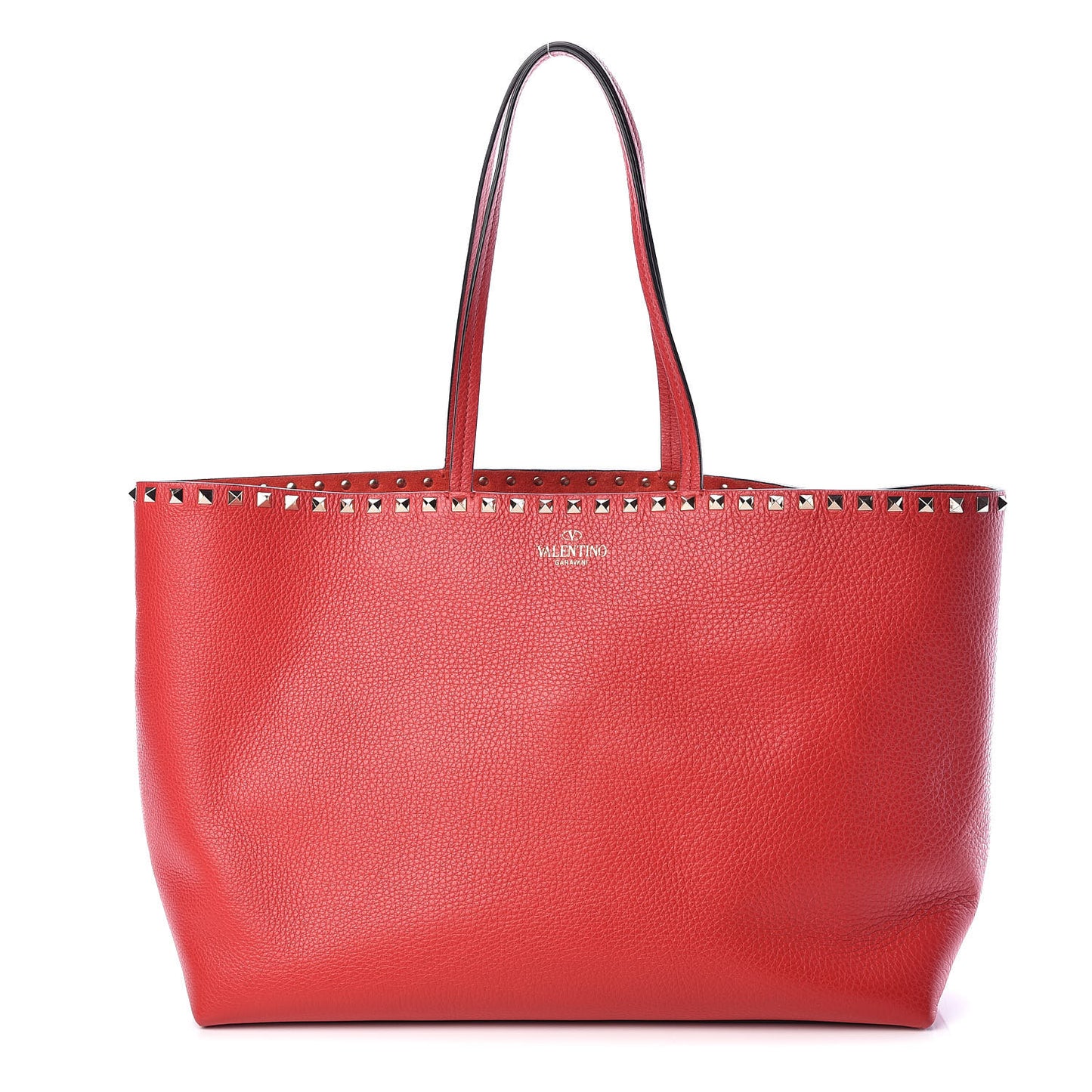 Grained Calfskin Rockstud Shoulder Tote Rouge Pur