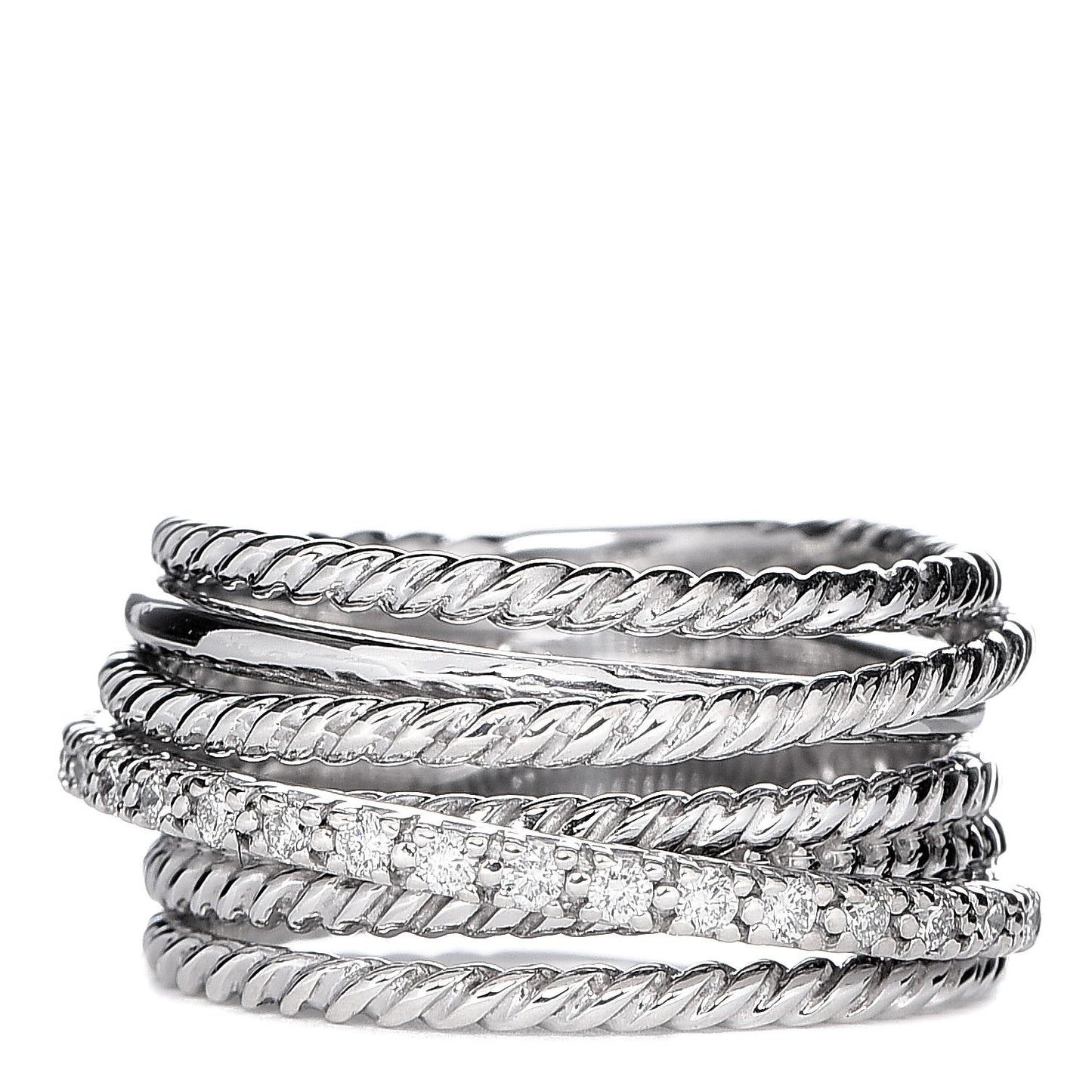 Sterling Silver Diamond 11mm Wide Crossover Cable Ring 52 6
