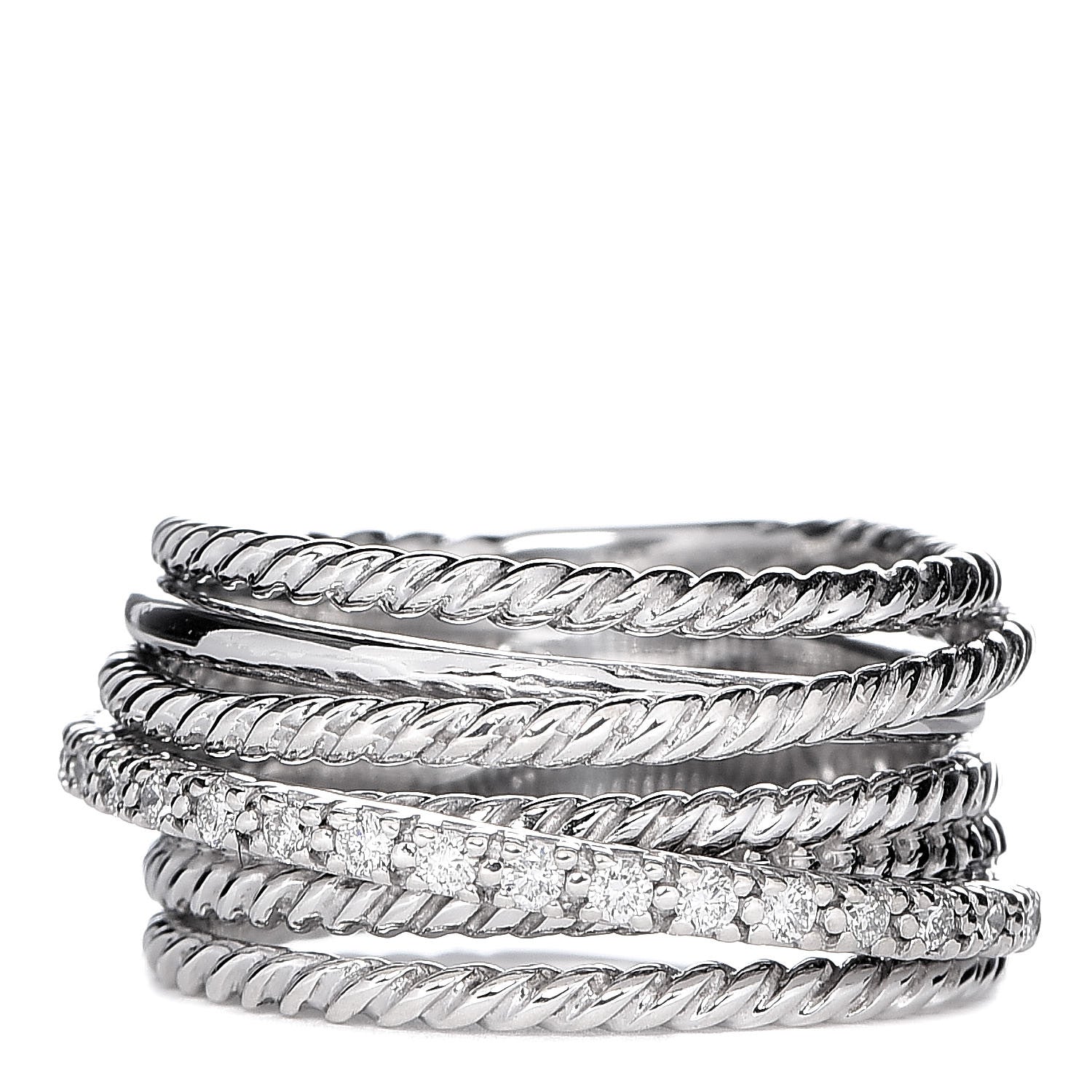 David Yurman Sterling Silver Diamond 11mm Wide Crossover Cable Ring 52 6 1 of 5