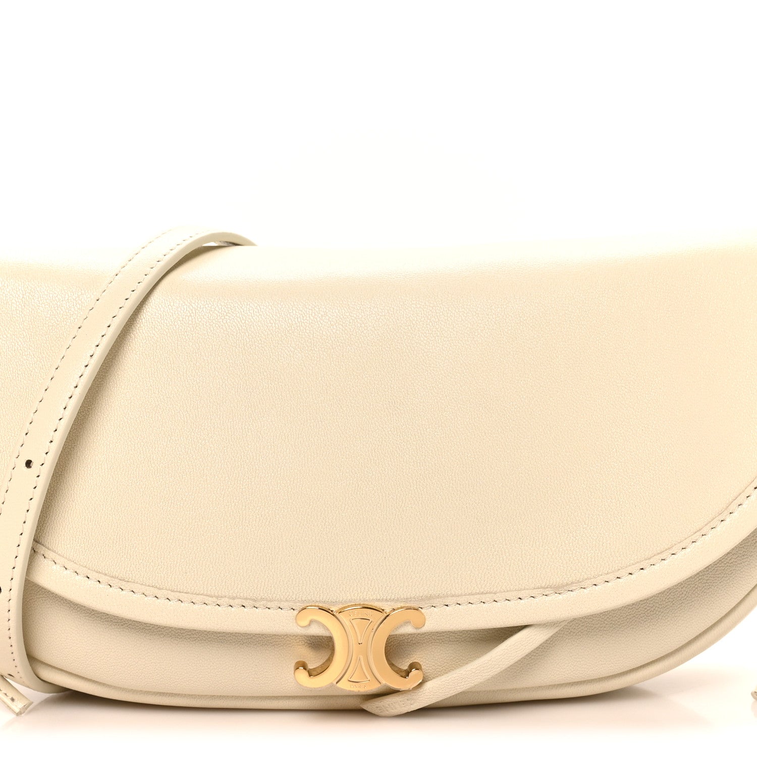 Celine Supple Shiny Lambskin Little Halfmoon Soft Triomphe White Cotton 7 of 9