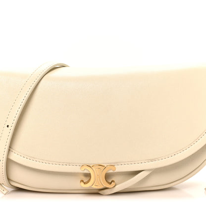 Celine Supple Shiny Lambskin Little Halfmoon Soft Triomphe White Cotton 7 of 9