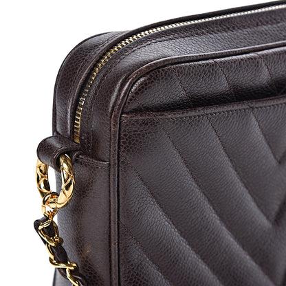 Chanel Caviar Chevron Quilted Camera Case Brown 14 of 15