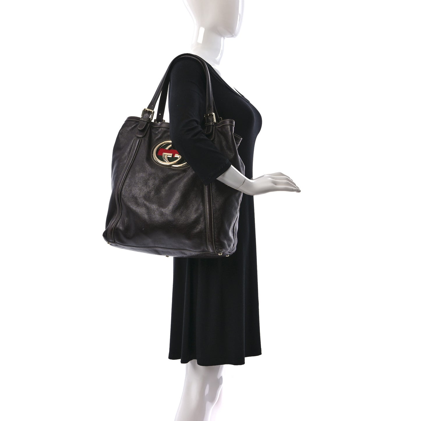 Calfskin Large Interlocking G Shoulder Bag Brown