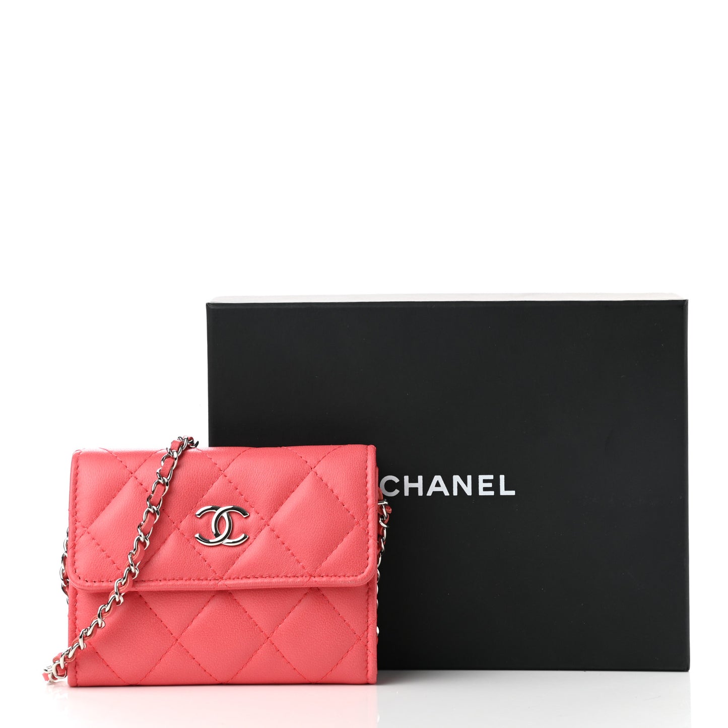 Lambskin Quilted Clutch With Chain Pink