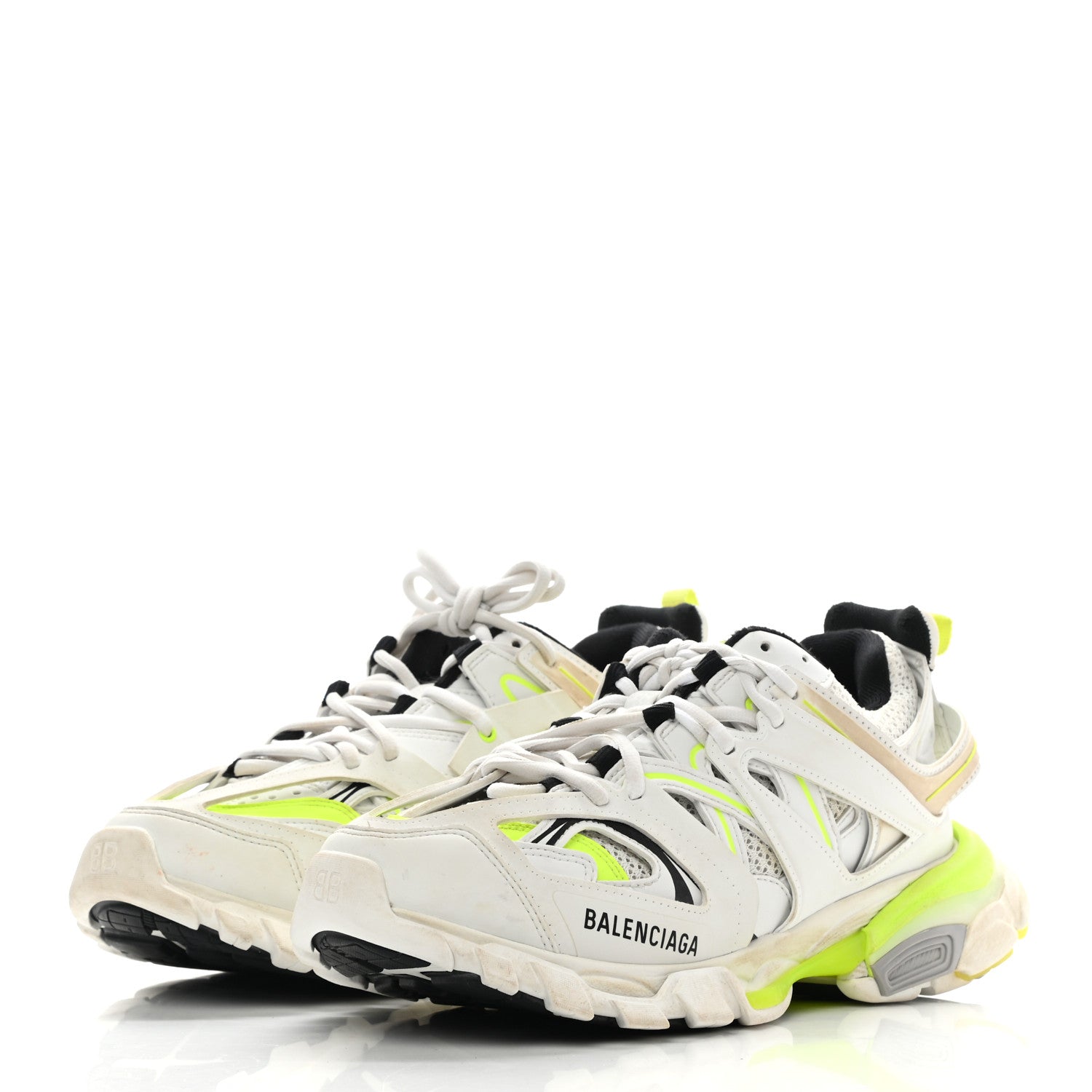 Balenciaga Mesh Nylon Worn Out Effect Womens Track Sneakers 39 White Fluo Yellow 3 of 17