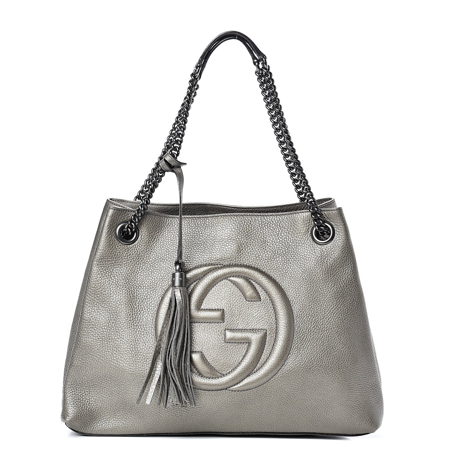 Gucci Metallic Pebbled Calfskin Medium Soho Chain Shoulder Bag Sasso 1 of 14