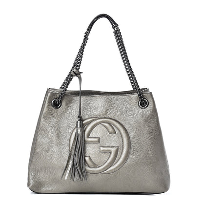 Gucci Metallic Pebbled Calfskin Medium Soho Chain Shoulder Bag Sasso 1 of 14