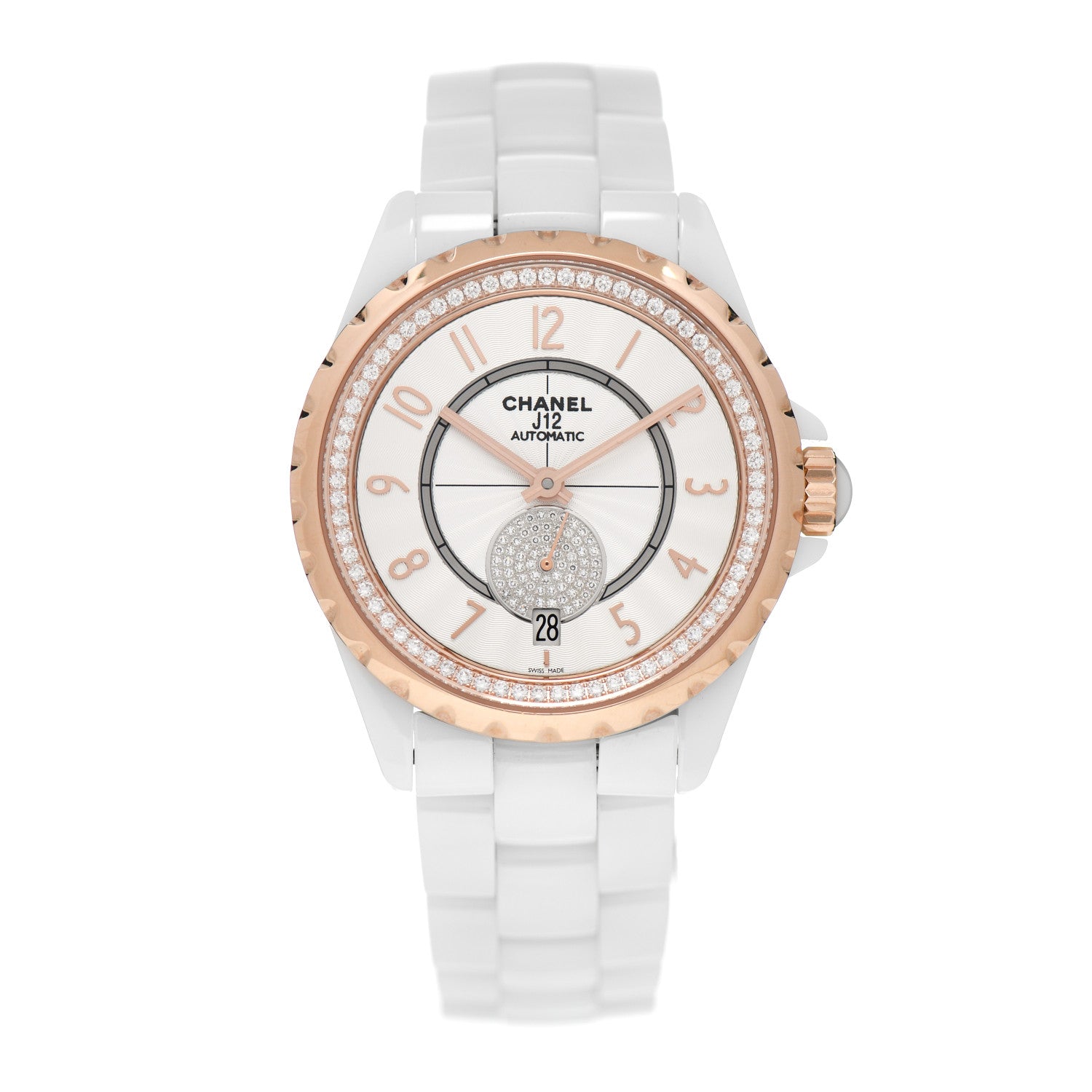 Chanel Stainless Steel 18K Beige Gold Ceramic Diamond 36.5mm J12 Automatic Watch White 1 of 4