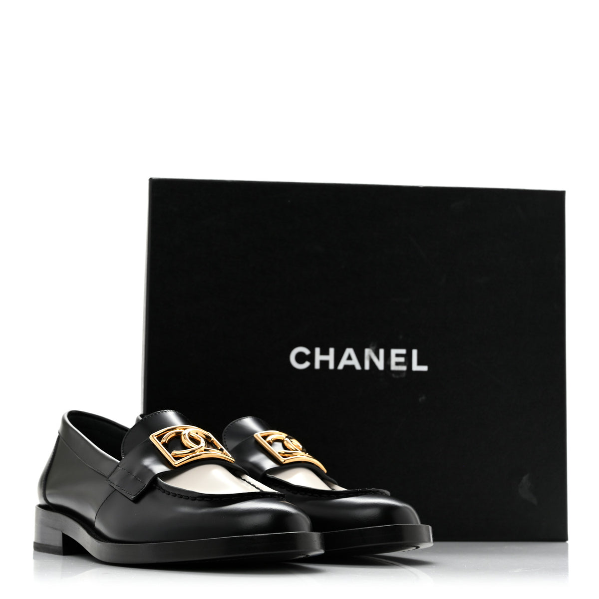Chanel Shiny Calfskin CC Loafers Black White 37 Black White 10 of 10
