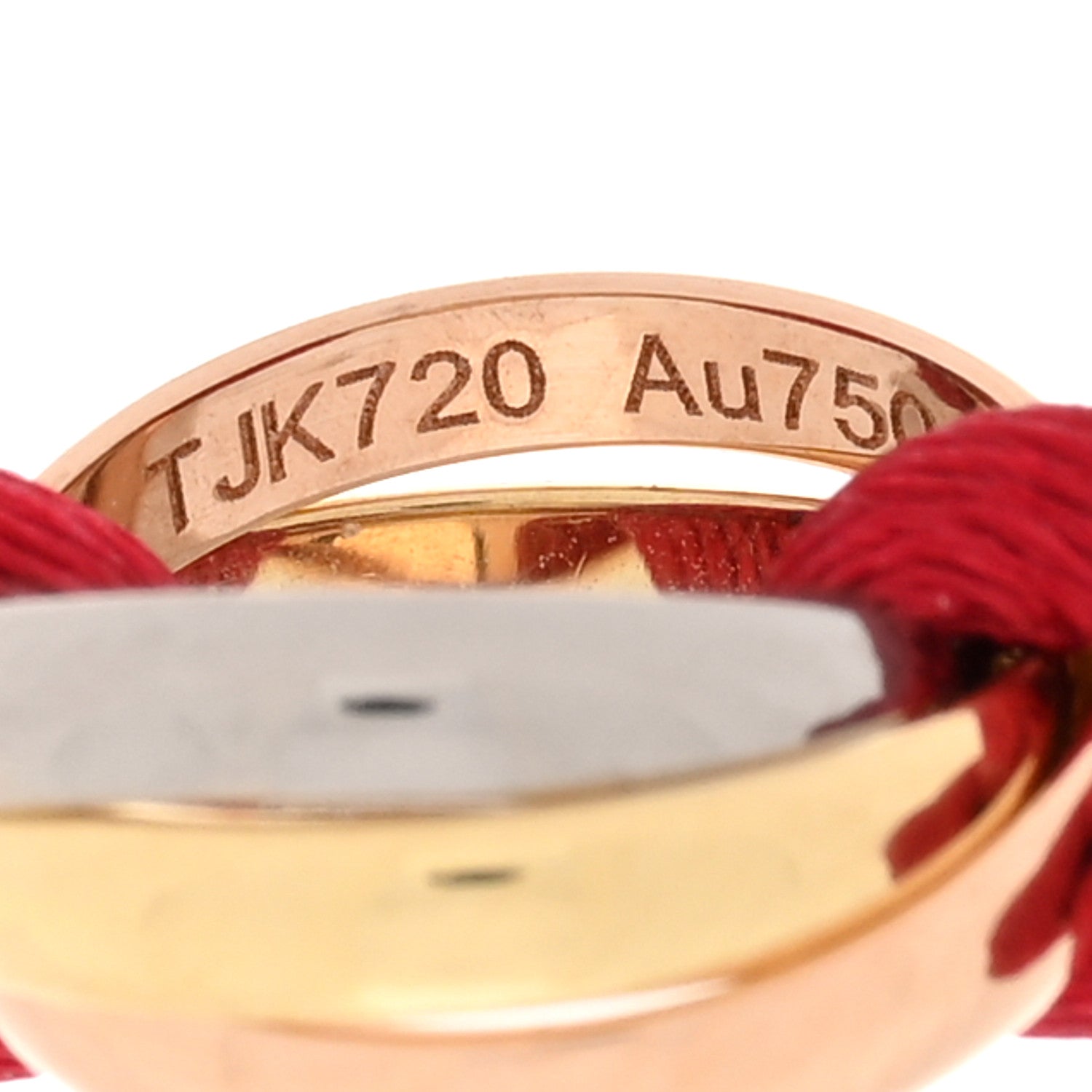 Cartier 18K Pink Yellow White Gold Trinity Cord Bracelet Red 4 of 5