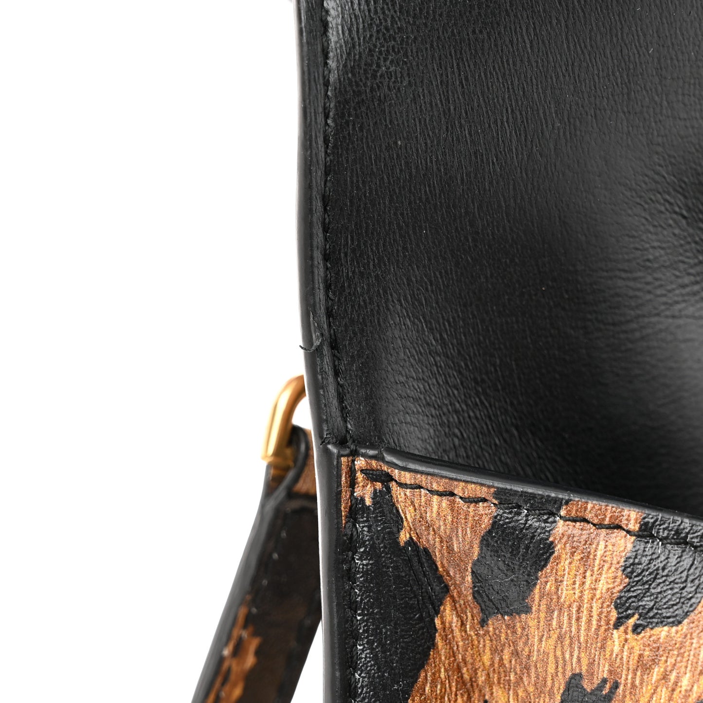 Smooth Calfskin Leopard Print Medium Hourglass Top Handle Bag Beige