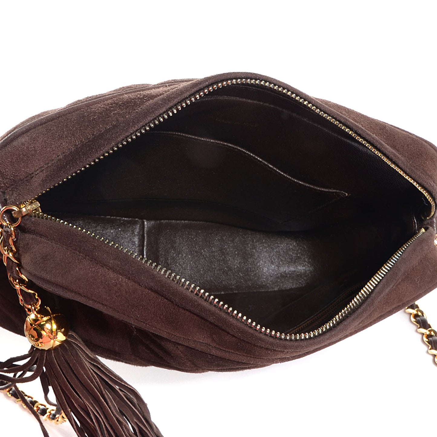 Suede Tassel Camera Case Brown