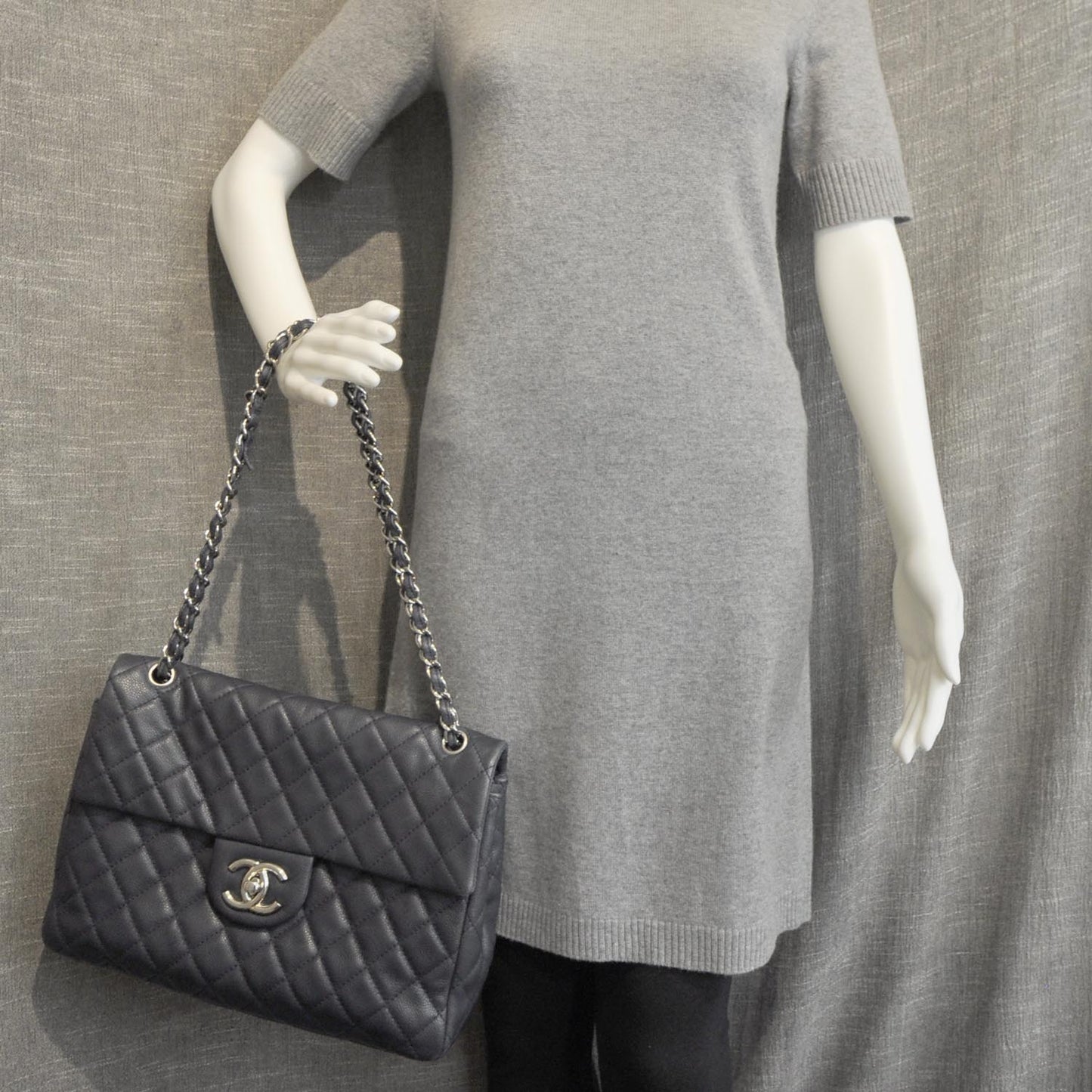 Washed Caviar Maxi Flap Navy Blue SHW