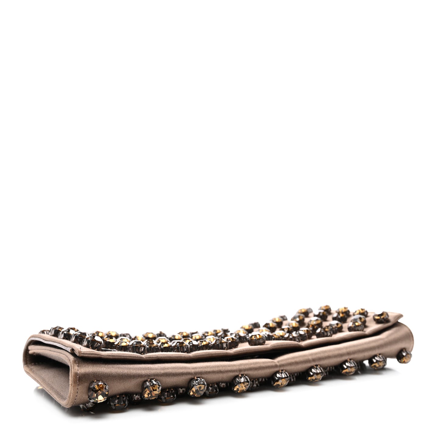 Satin Crystal Embellished Clutch Brown