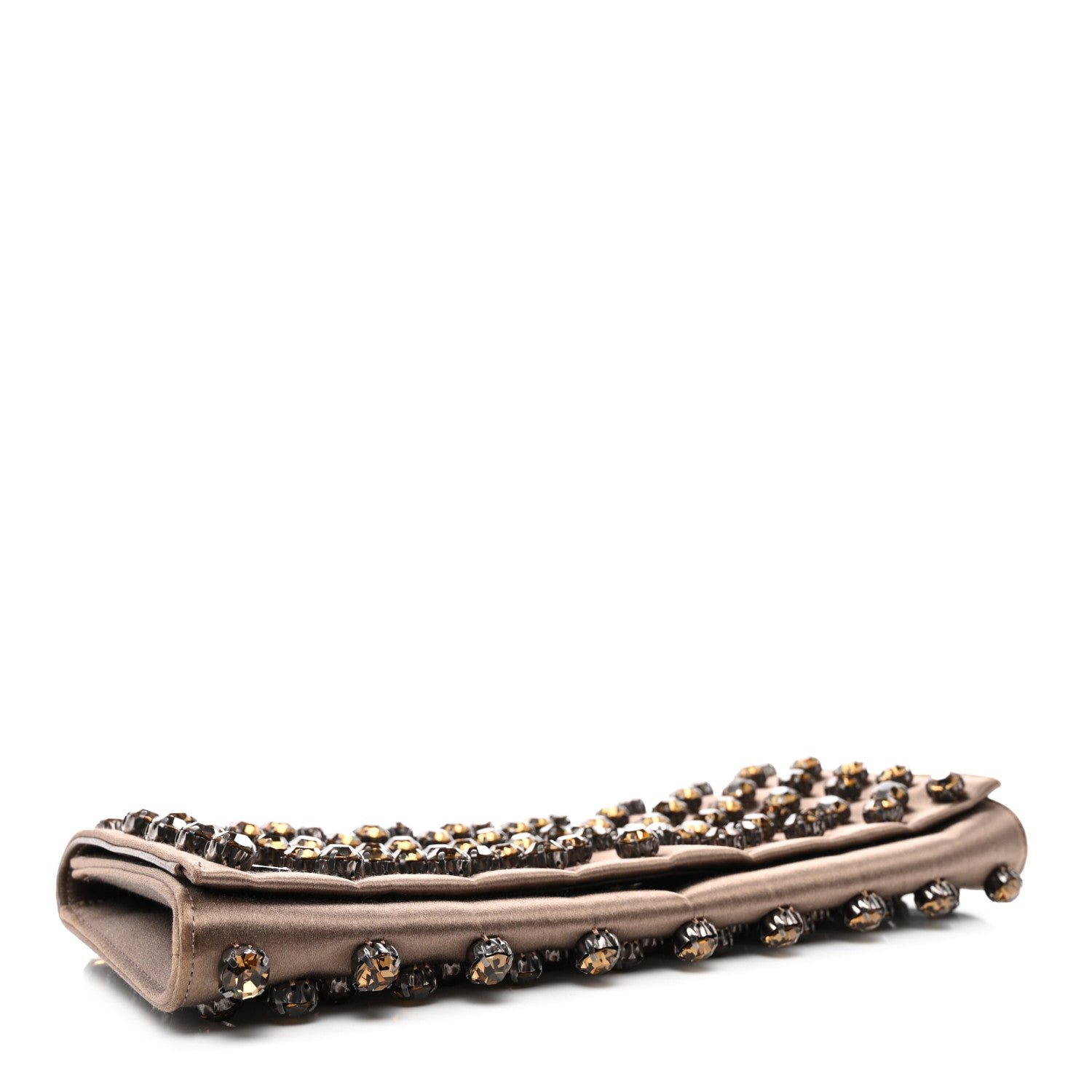 Gucci Satin Crystal Embellished Clutch Brown 4 of 7