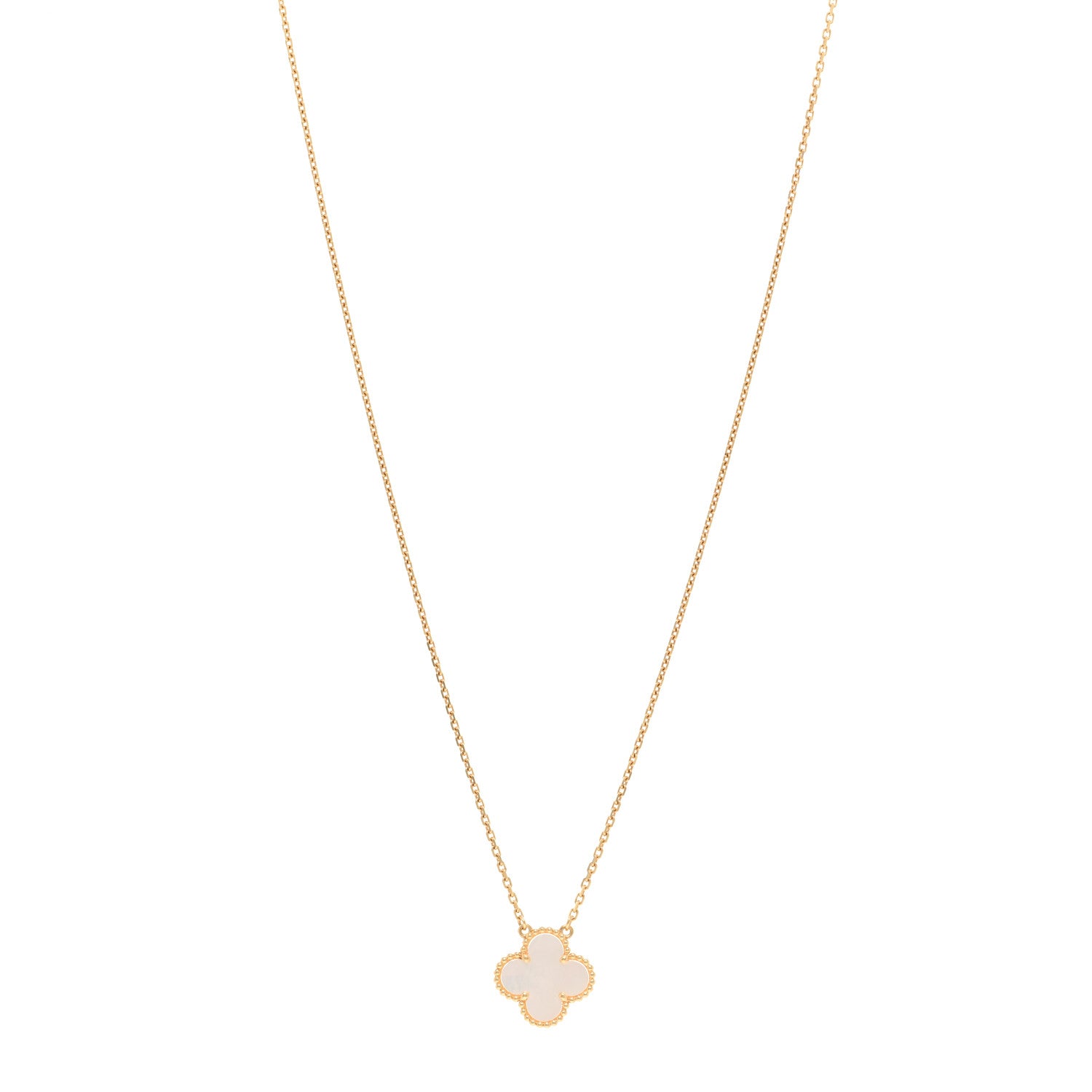 Van Cleef & Arpels 18K Yellow Gold Mother of Pearl Vintage Alhambra Pendant Necklace 1 of 5