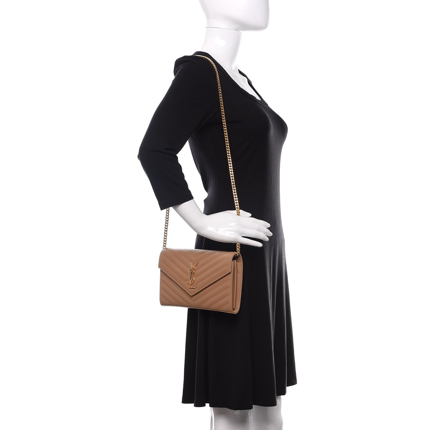 Saint Laurent Grain De Poudre Matelasse Chevron Monogram Chain Wallet Light Taupe 2 of 10