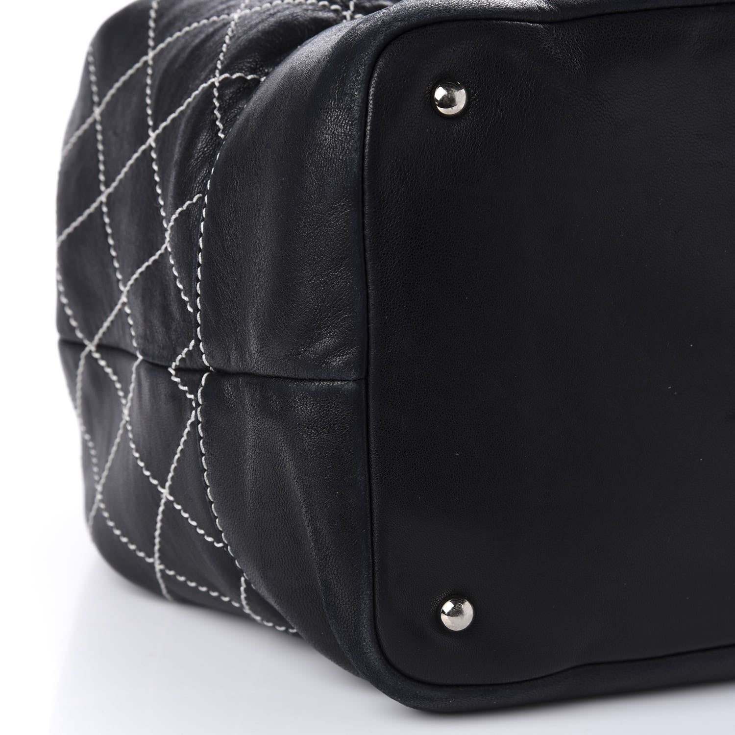 Chanel Lambskin Contrast Stitch Large Drawstring Tote Black 6 of 18