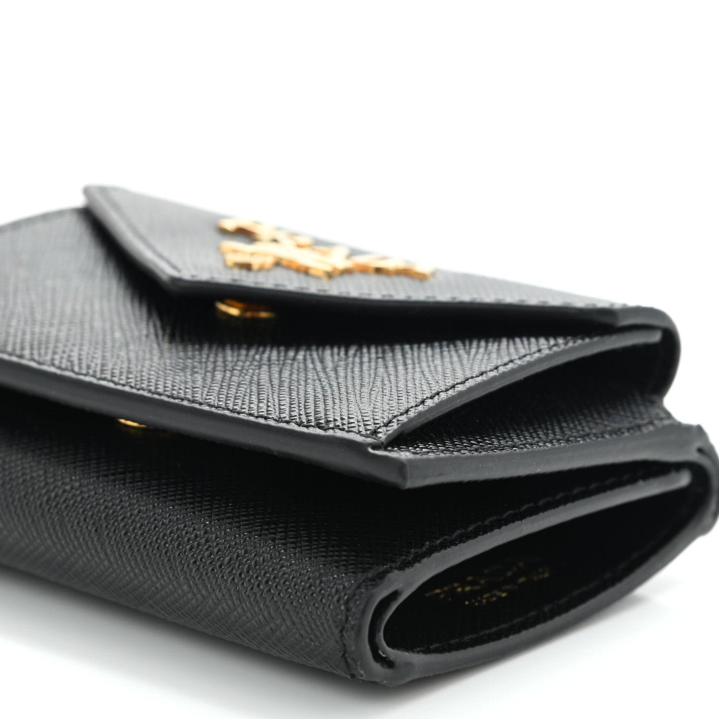 Saffiano Metal Tri-Fold Envelope Card Holder Wallet Black