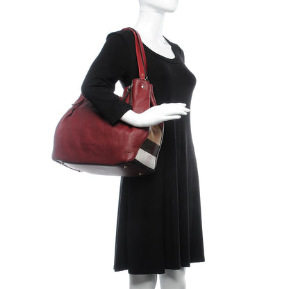 Burberry Grainy Calfskin House Check Medium Maidstone Burgundy Red 2 of 11