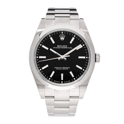 Rolex Stainless Steel 39mm Oyster Perpetual Watch Black 114300 1 of 7