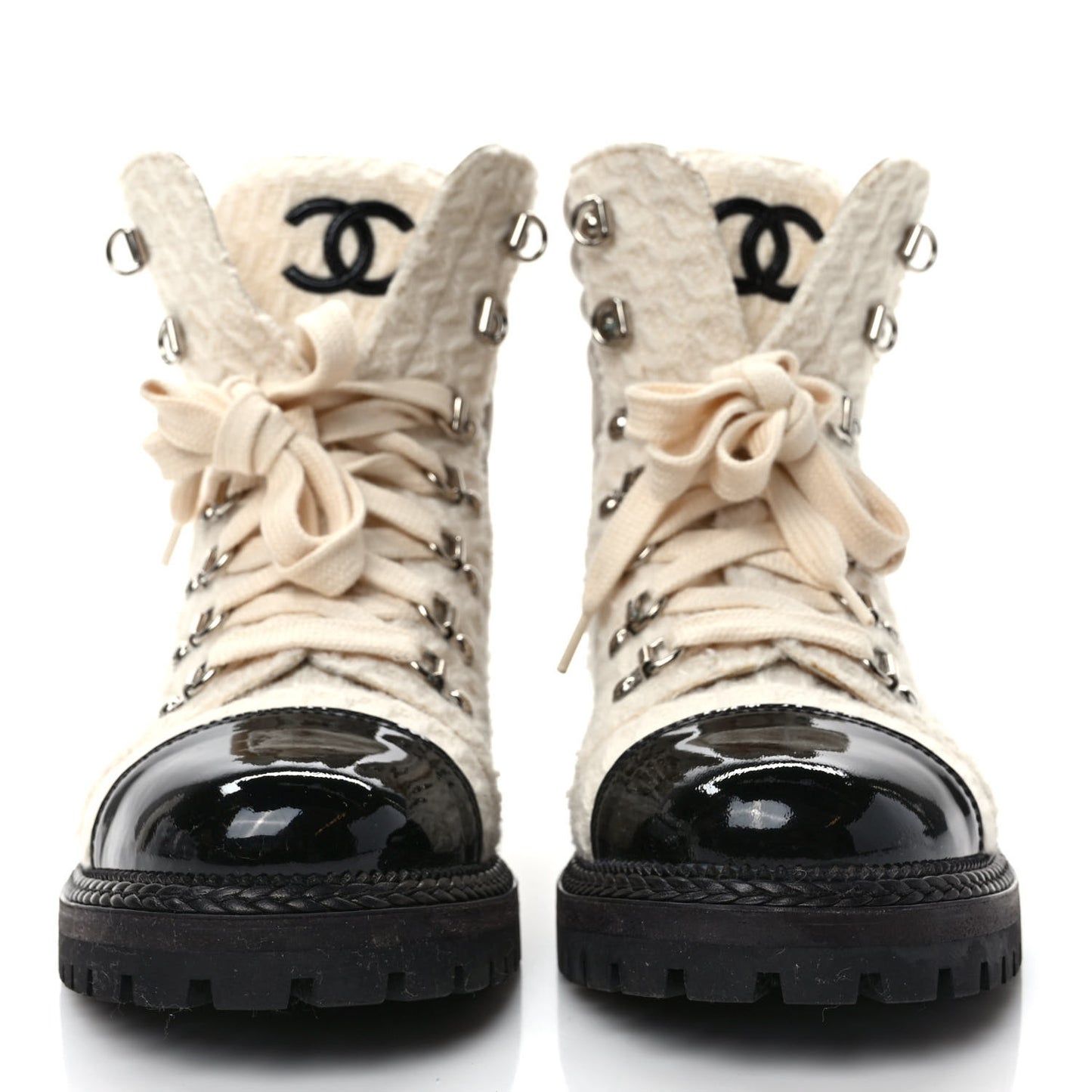 Tweed Patent Cap Toe Lace Up Short Boots 39.5 White