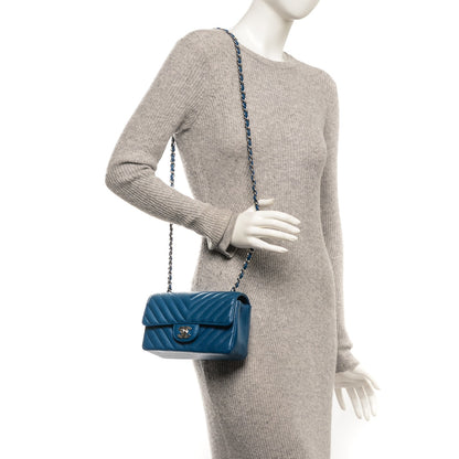 Chanel Caviar Chevron Quilted Mini Rectangular Flap Blue 2 of 7