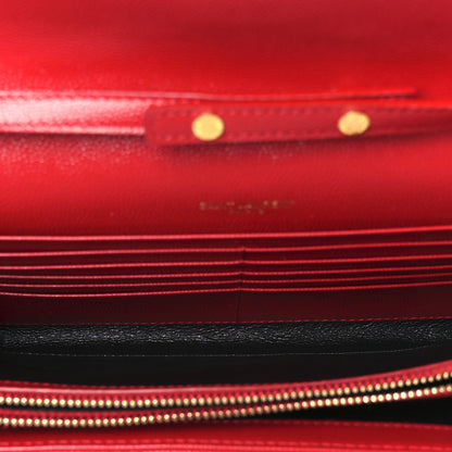 Saint Laurent Grain De Poudre Matelasse Chevron Monogram Chain Wallet Rouge Eros 5 of 10
