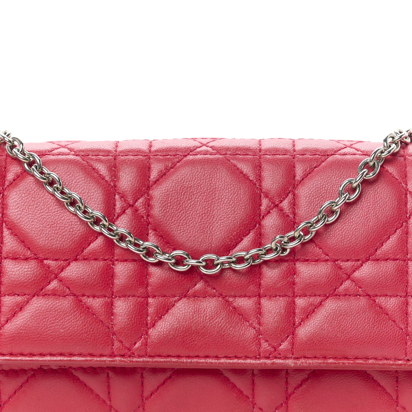 Lambskin Cannage Lady Dior Rendezvous Wallet On Chain Fuchsia