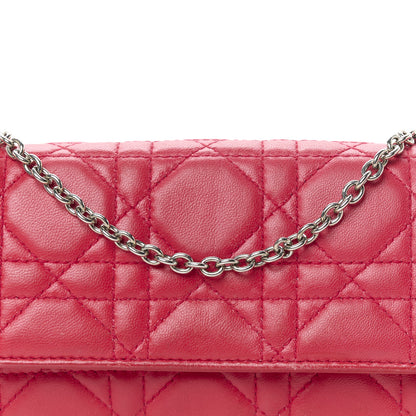 Christian Dior Lambskin Cannage Lady Dior Rendezvous Wallet On Chain Fuchsia 8 of 10