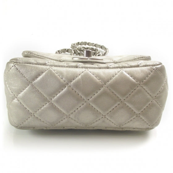 Metallic Lambskin Quilted Mini Square Flap Silver