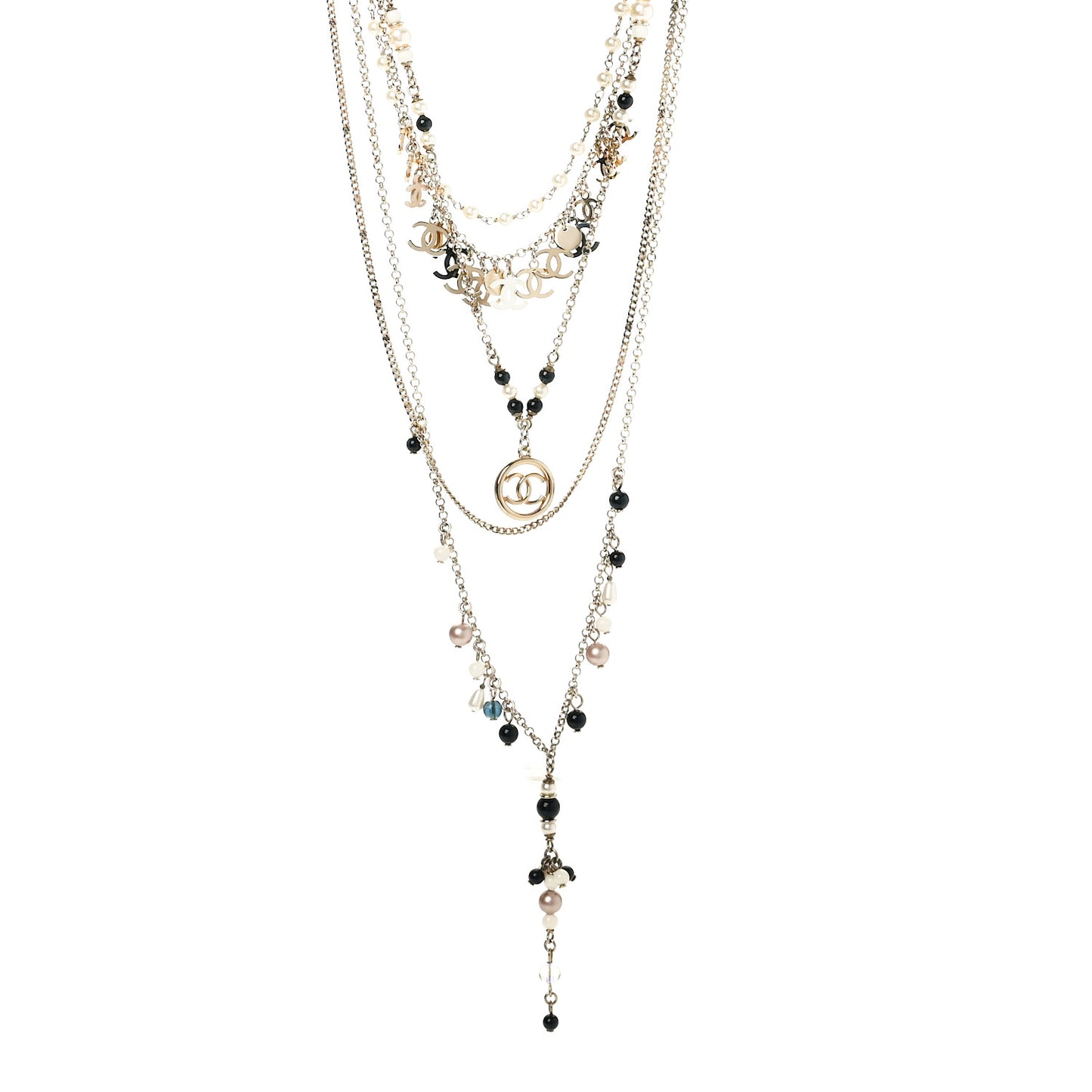 Resin Bead Pearl CC Multi Strand Necklace Black Gold