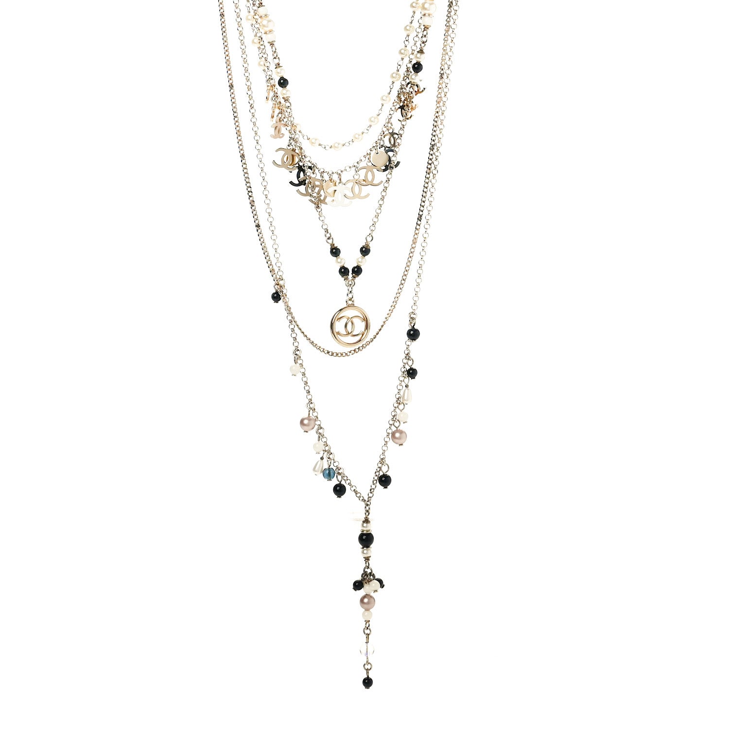 Chanel Resin Bead Pearl CC Multi Strand Necklace Black Gold 1 of 5