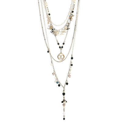 Chanel Resin Bead Pearl CC Multi Strand Necklace Black Gold 1 of 5