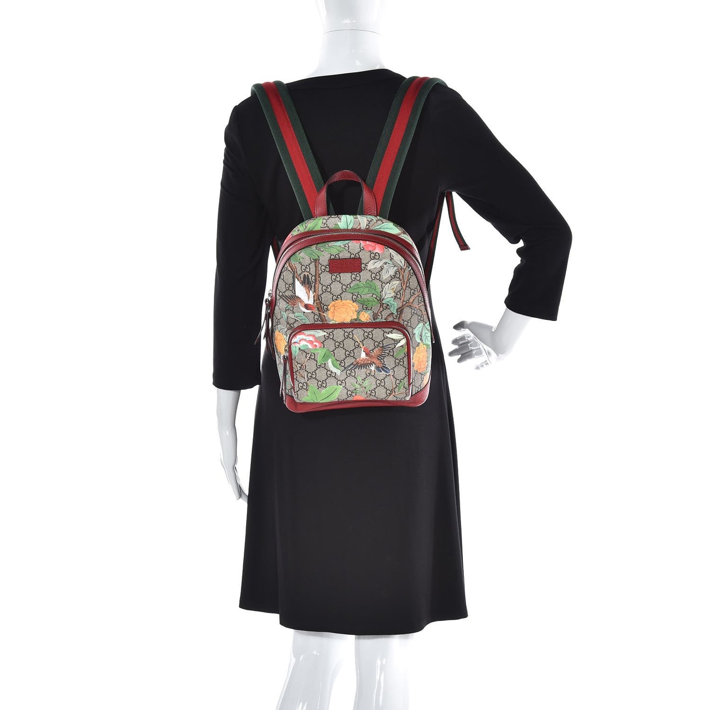 GG Supreme Monogram Tian Web Small Day Backpack Beige Multicolor Red