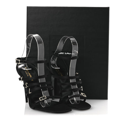 Saint Laurent Crepe Satin Crystal Logo Jerry 110 Ankle Strap Sandals 37 Black 11 of 11