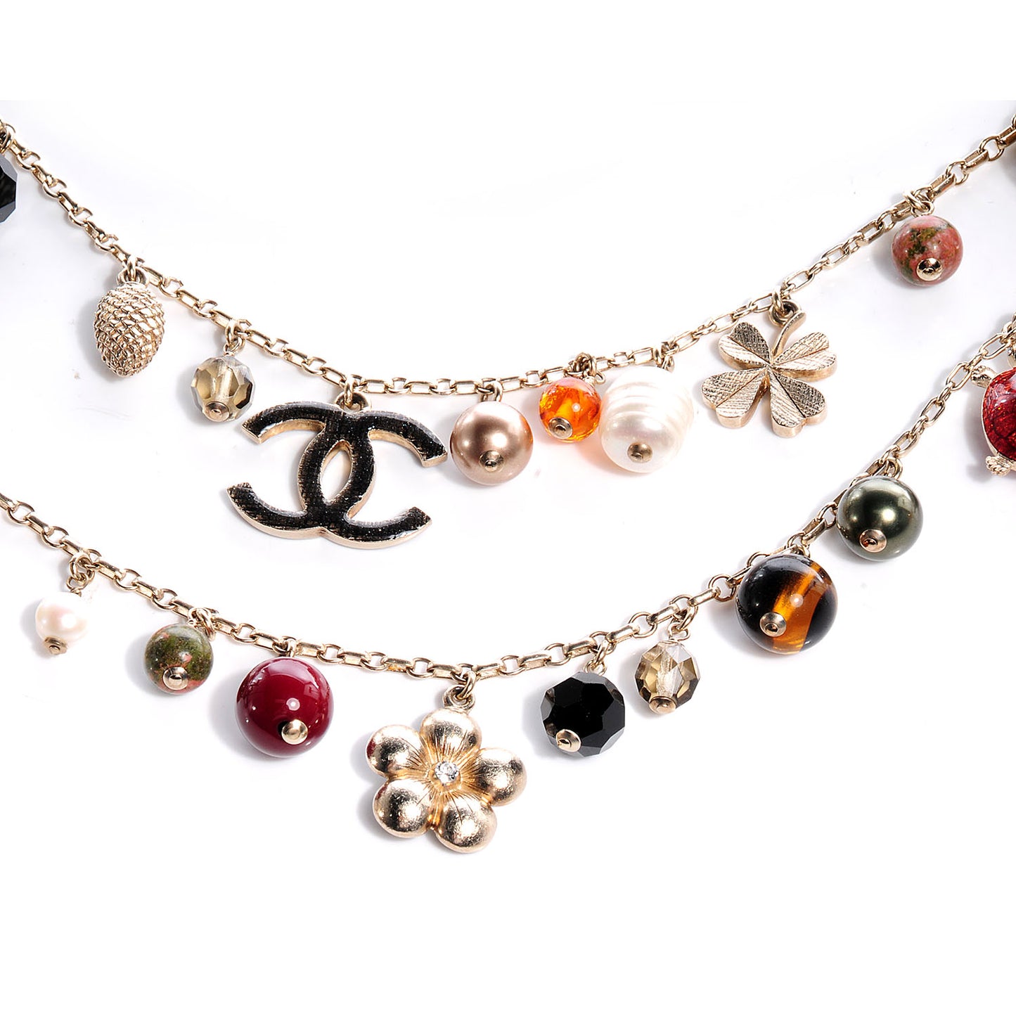 Beaded Charm CC Long Strand Necklace Gold Multicolor