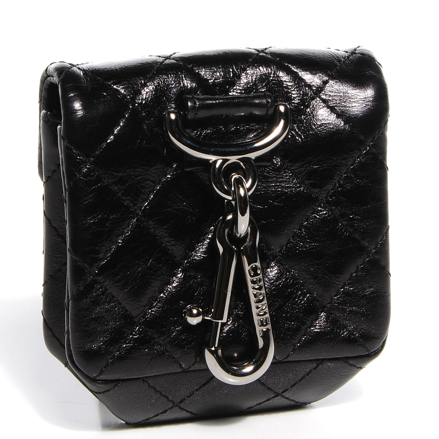 Glazed Calfskin Mini Reissue Pouch Charm Key Chain Black
