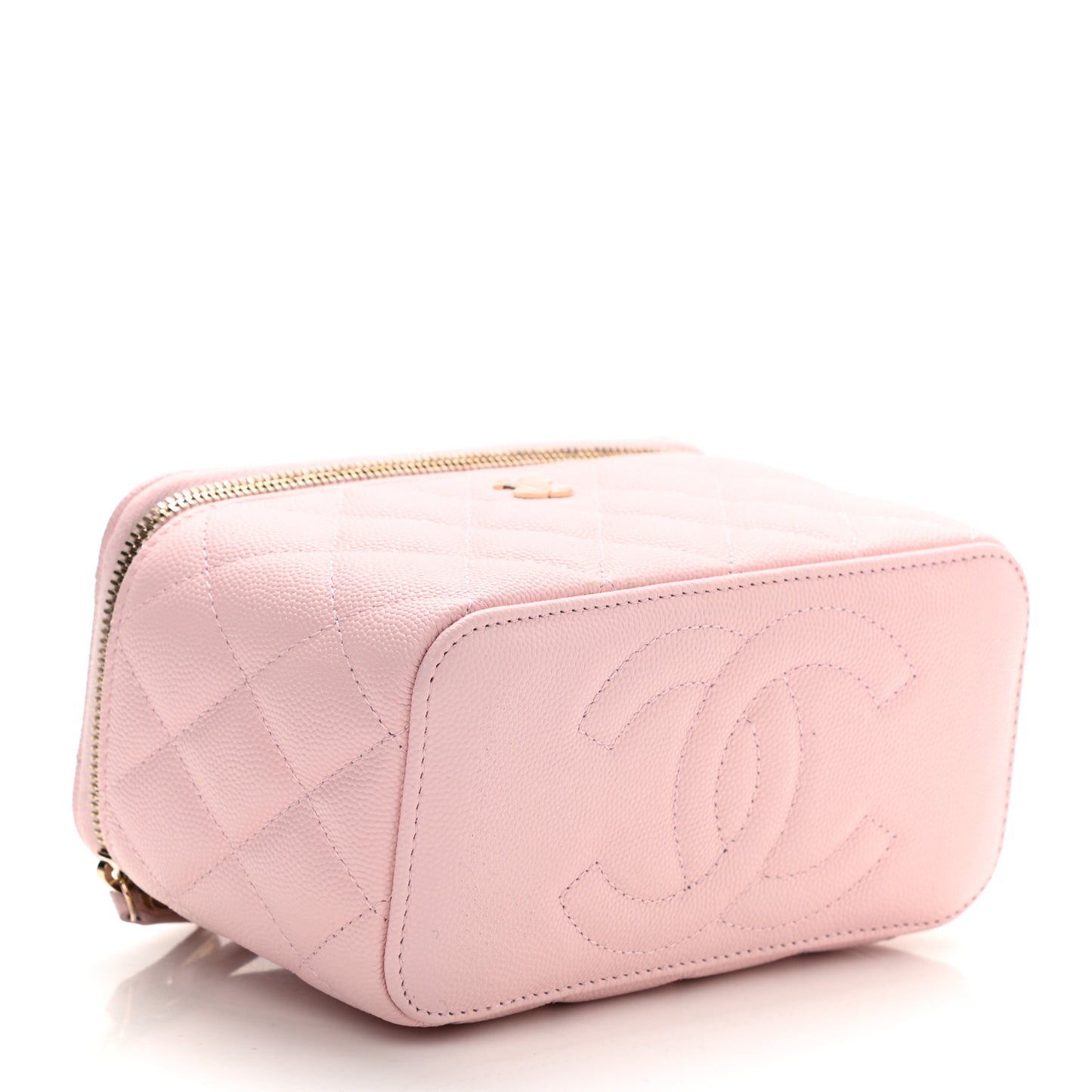 Caviar Quilted Small Vanity Case With Chain Light Pink