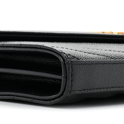 Saint Laurent Grain De Poudre Matelasse Chevron Monogram Chain Wallet Black 11 of 12