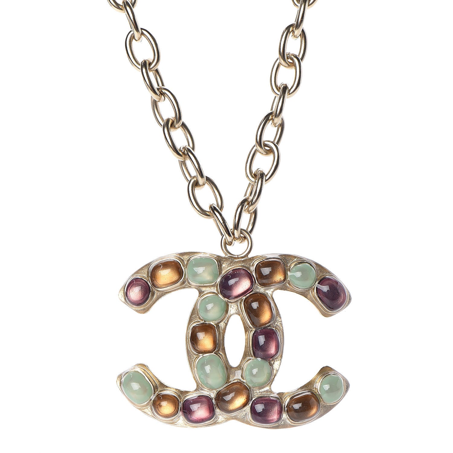Chanel Resin CC Necklace Gold Multicolor 1 of 5