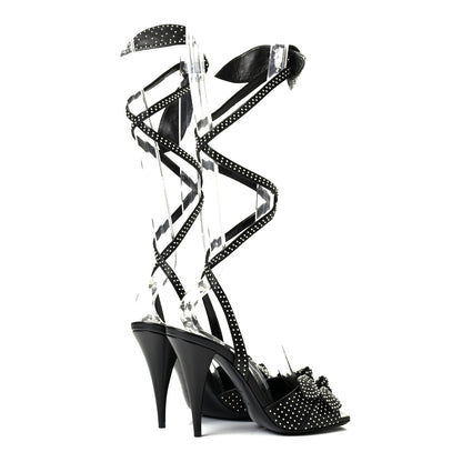 Saint Laurent Calfskin Studded Bow Sandals 37.5 Black 3 of 4