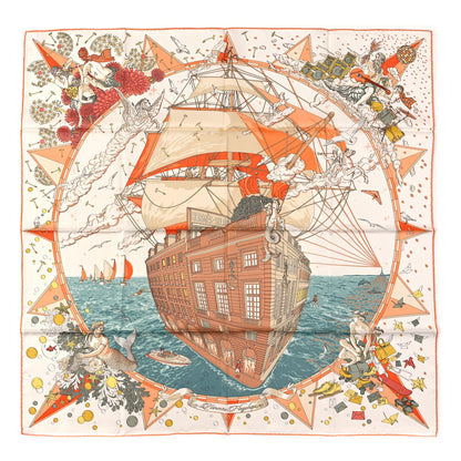 Hermes Silk Flagship Scarf 90 Creme Orange Vert 1 of 3