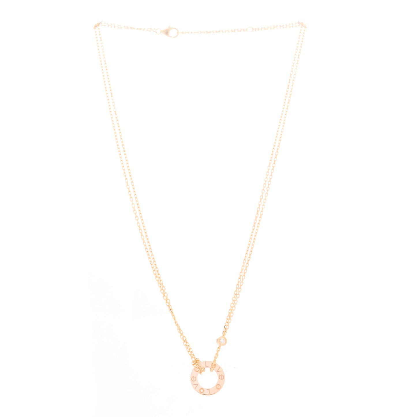 18K Pink Gold 2 Diamond LOVE Necklace