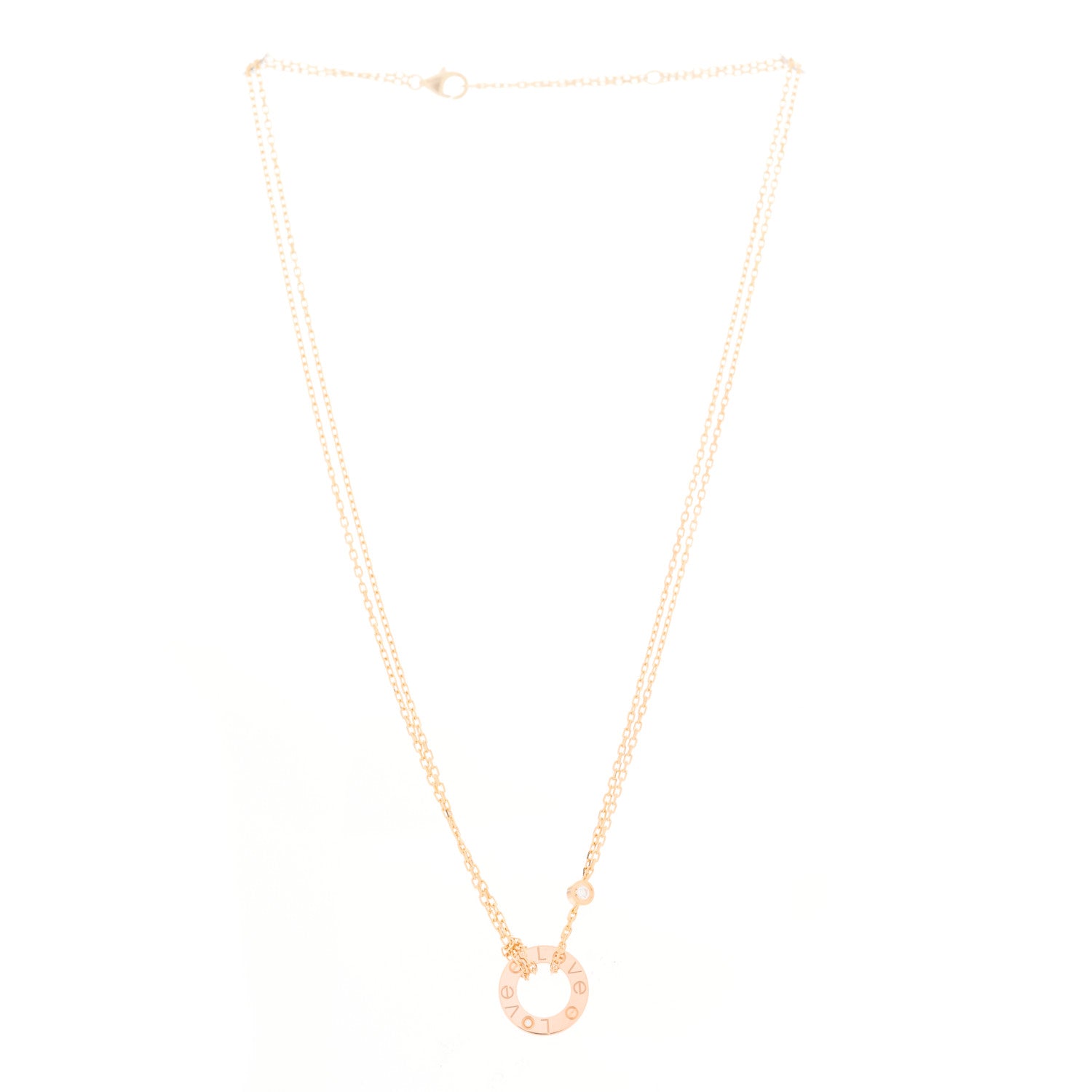 Cartier 18K Pink Gold 2 Diamond LOVE Necklace 3 of 4