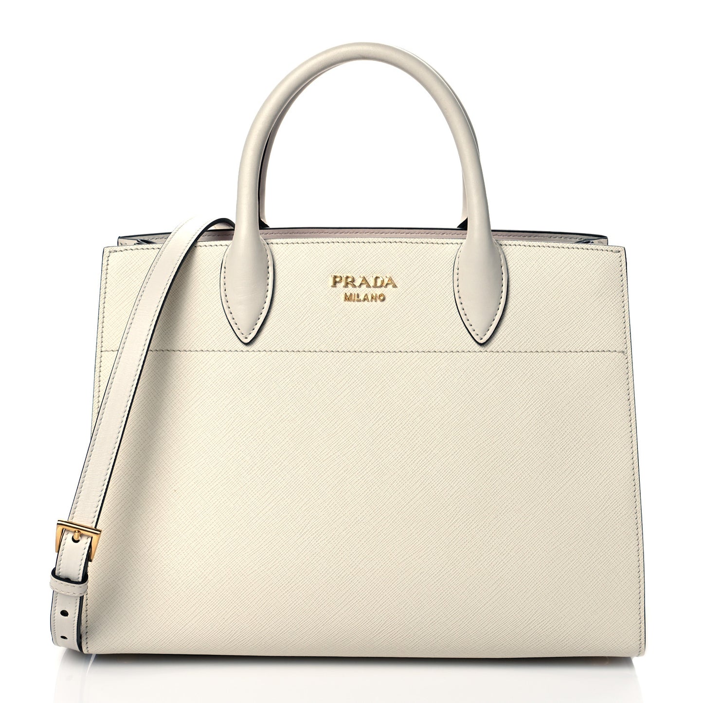 Saffiano City Calfskin Medium Bibliothèque Top Handle Bianco Begon