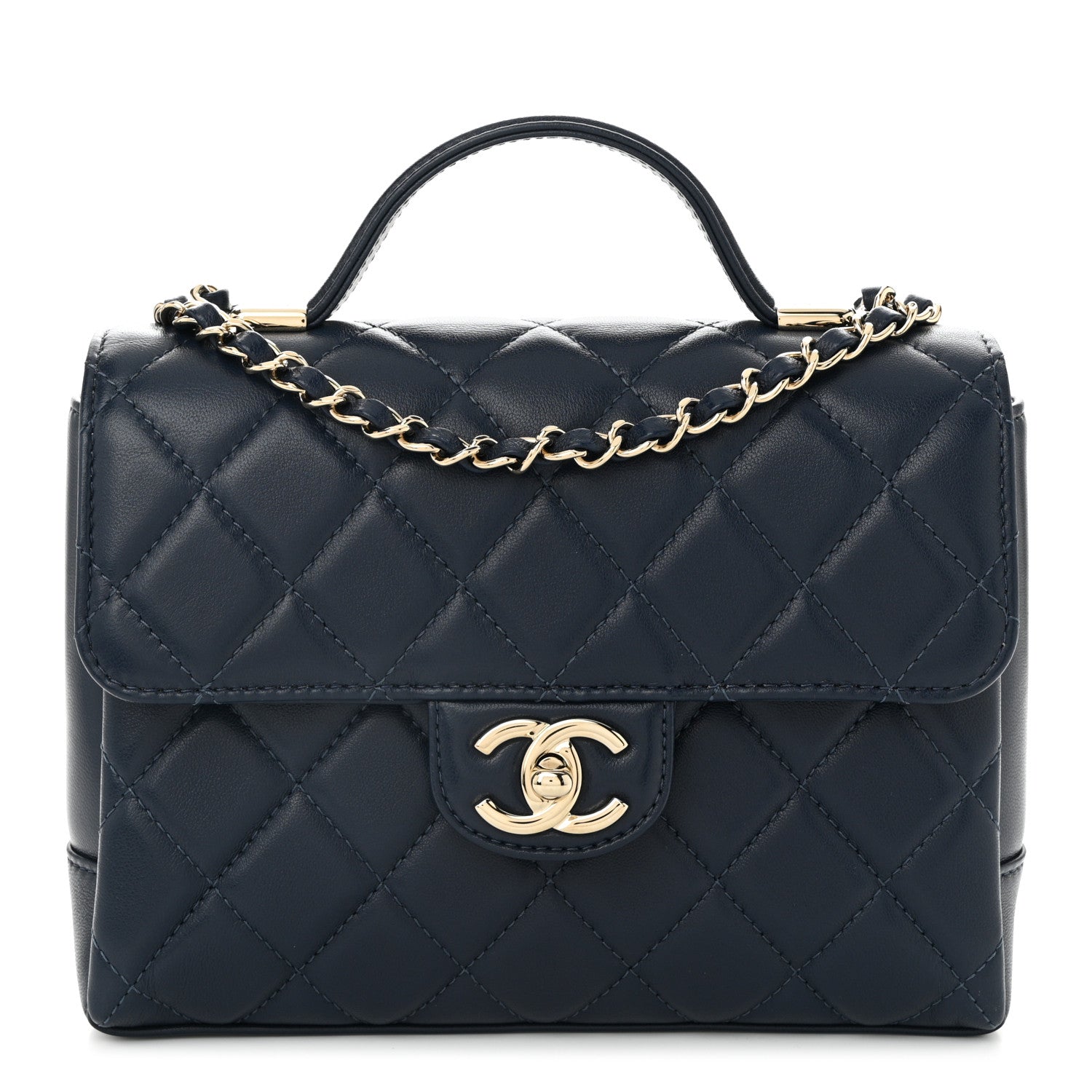 Chanel Lambskin Quilted Small Top Handle Square Flap Navy Blue 1 of 10