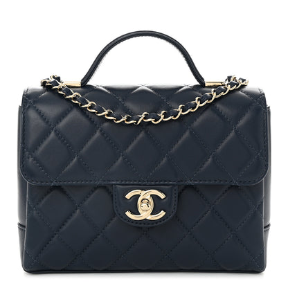 Chanel Lambskin Quilted Small Top Handle Square Flap Navy Blue 1 of 10